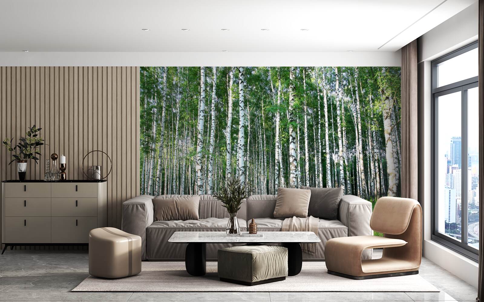 Fototapet mesteacăn subțire în decor de vară