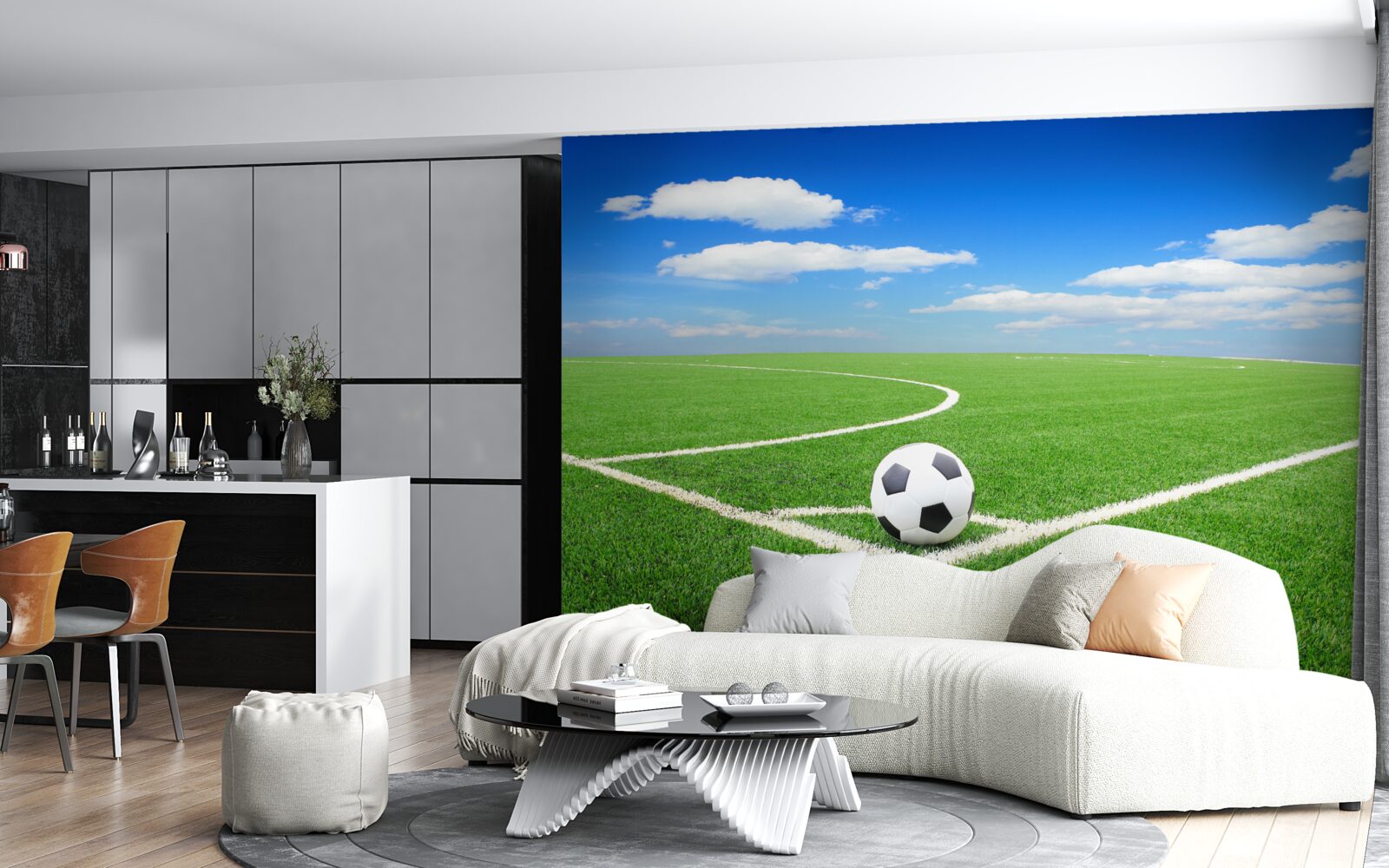 Fototapet mingea este în colțul terenului