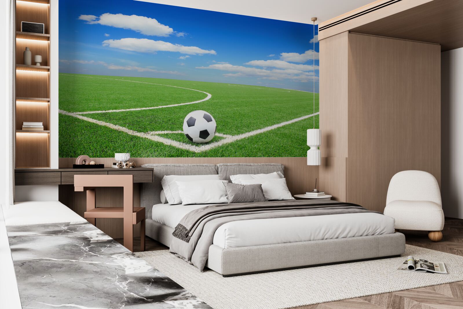 Fototapet mingea este în colțul terenului