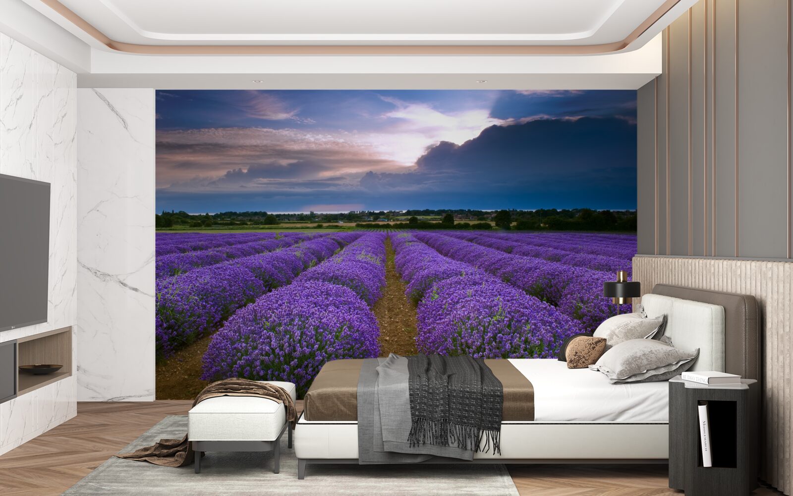 Fototapet tufe parfumate de lavandă cresc în câmp