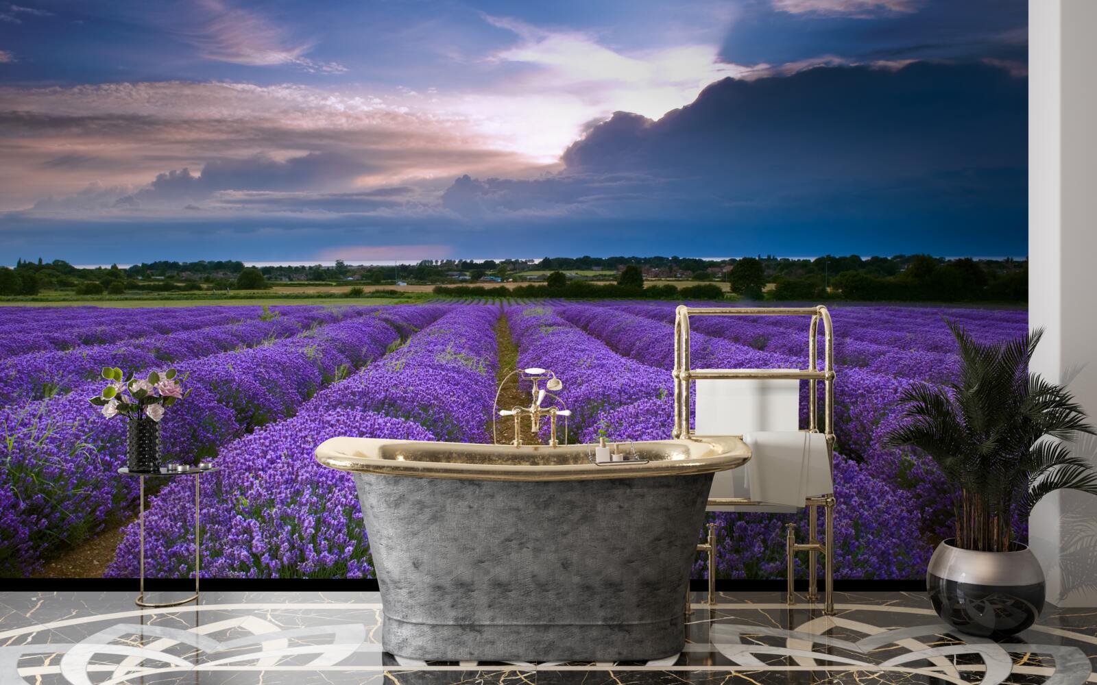 Fototapet tufe parfumate de lavandă cresc în câmp