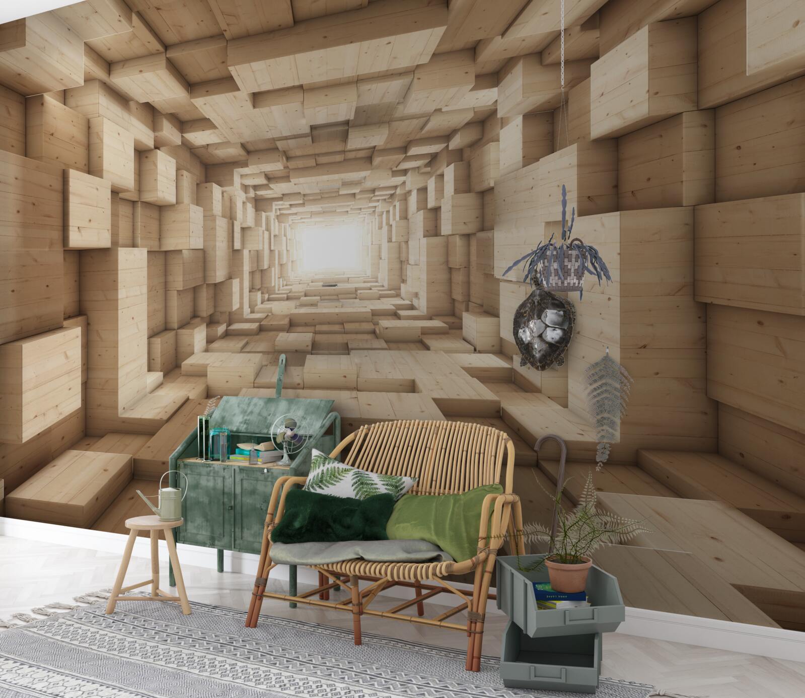 Fototapet tunel în retragere, pictat în nuanțe de maro