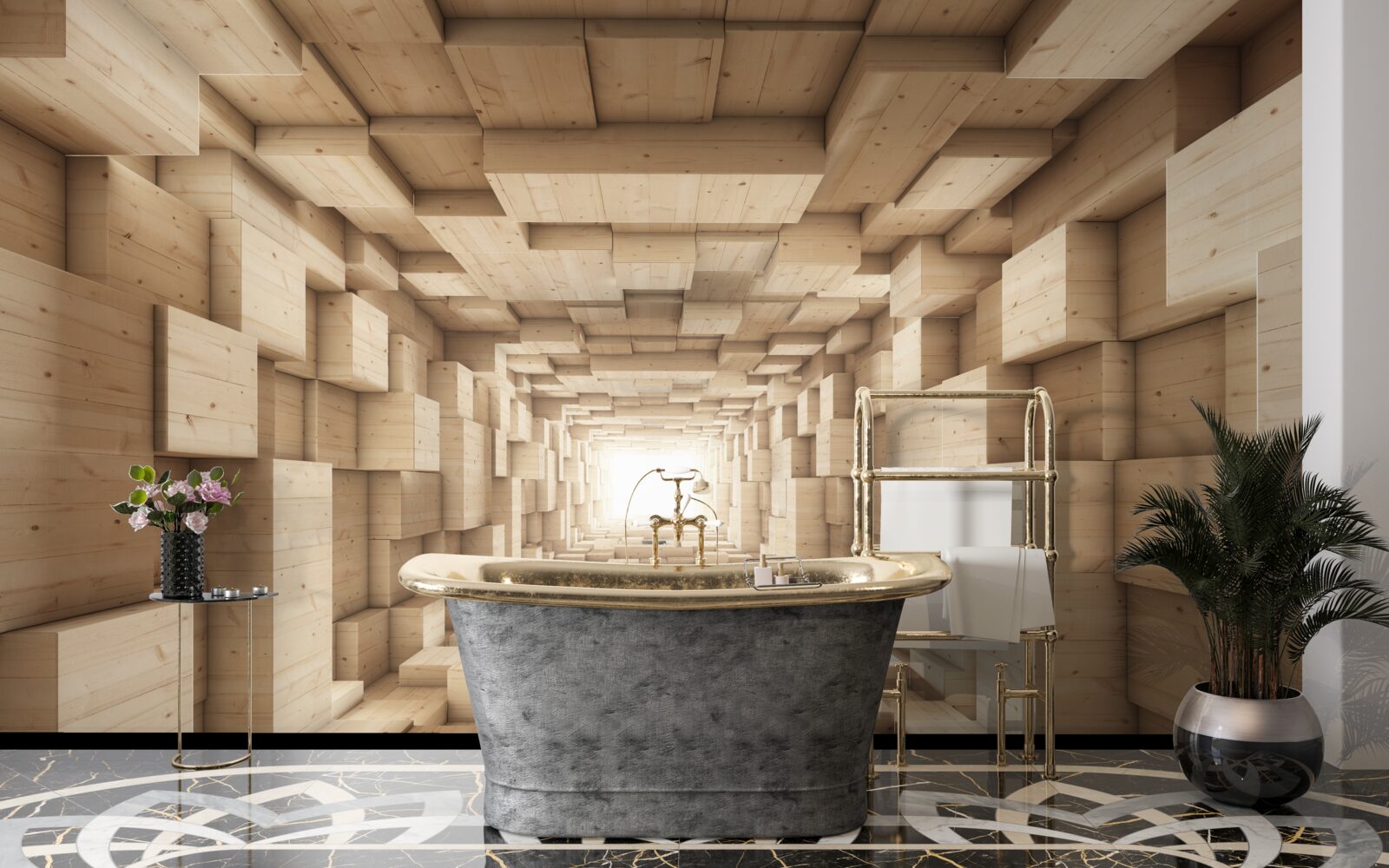 Fototapet tunel în retragere, pictat în nuanțe de maro