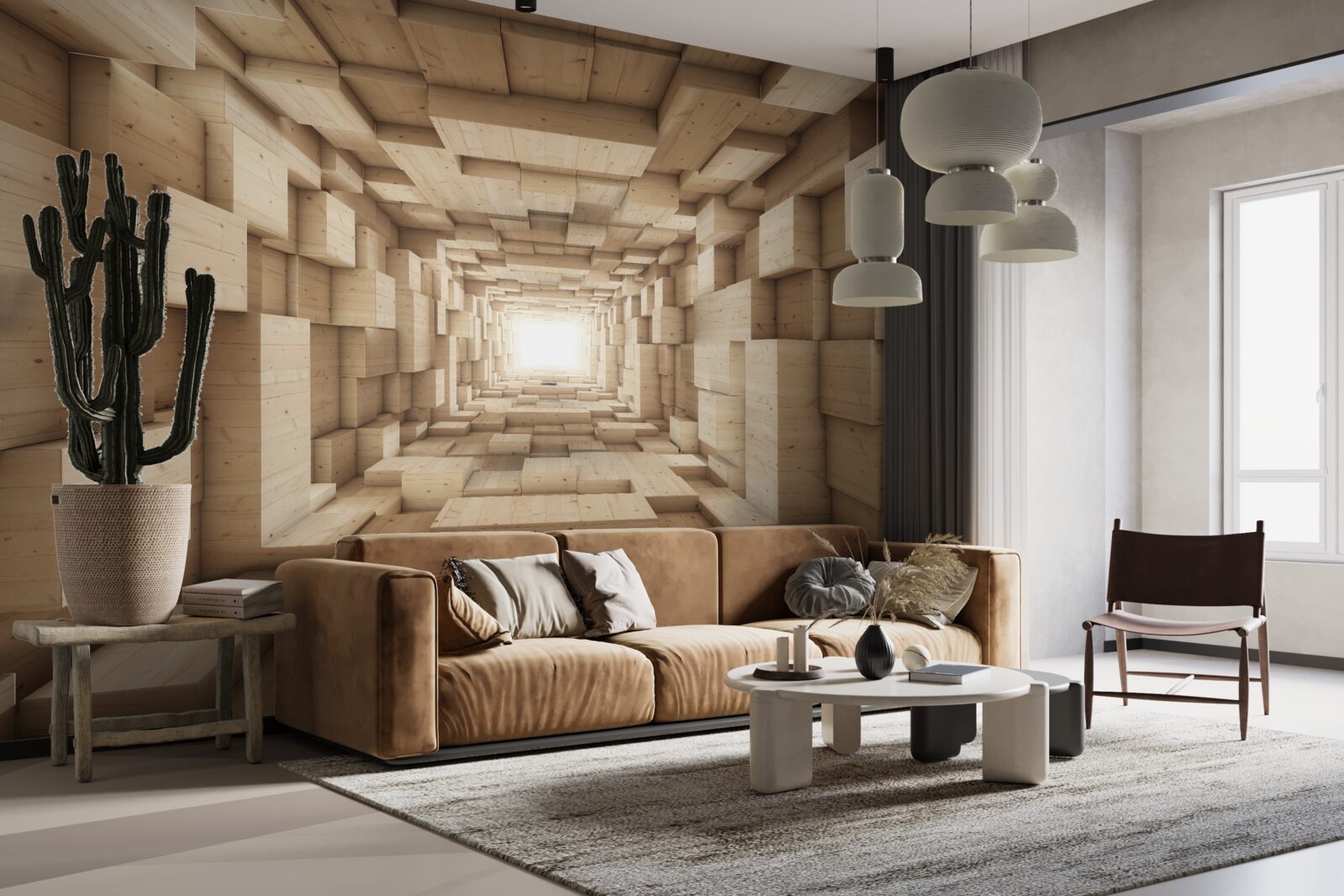 Fototapet tunel în retragere, pictat în nuanțe de maro