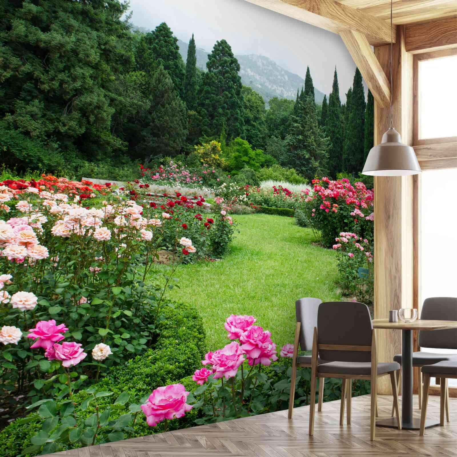 Fototapet flori în grădina din apropierea casei