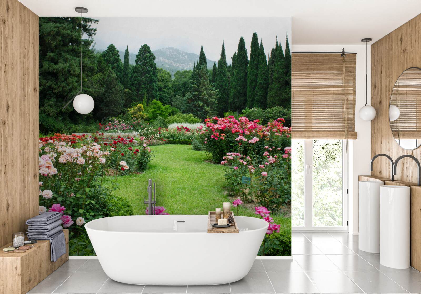 Fototapet flori în grădina din apropierea casei