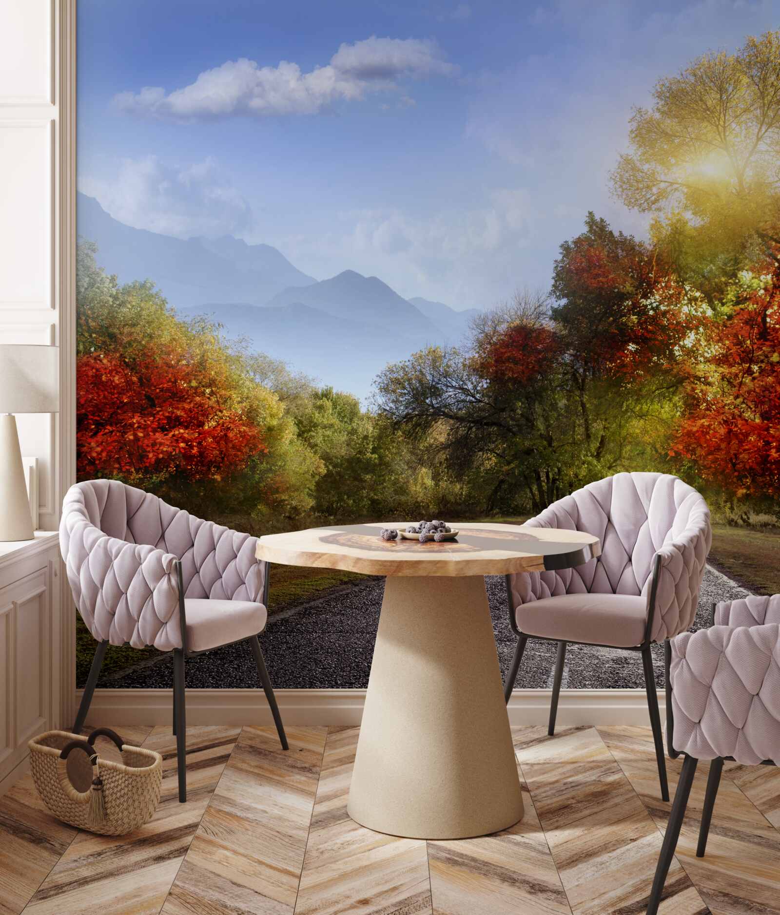 Fototapet drum forestier de toamnă în ploaie