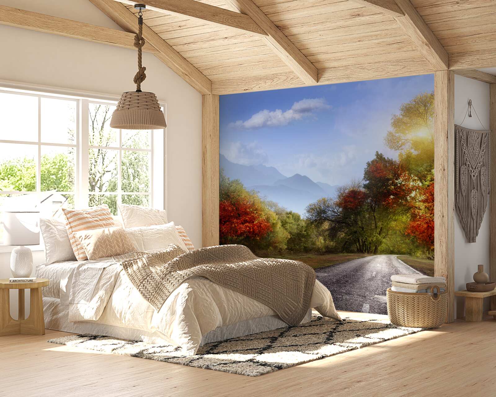 Fototapet drum forestier de toamnă în ploaie