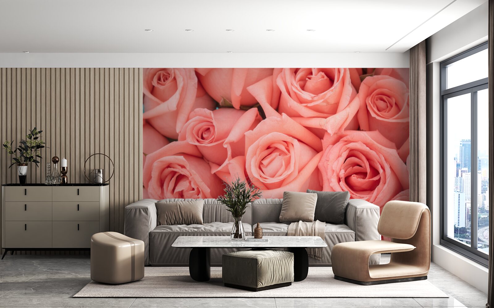 Fototapet muguri de trandafir roz