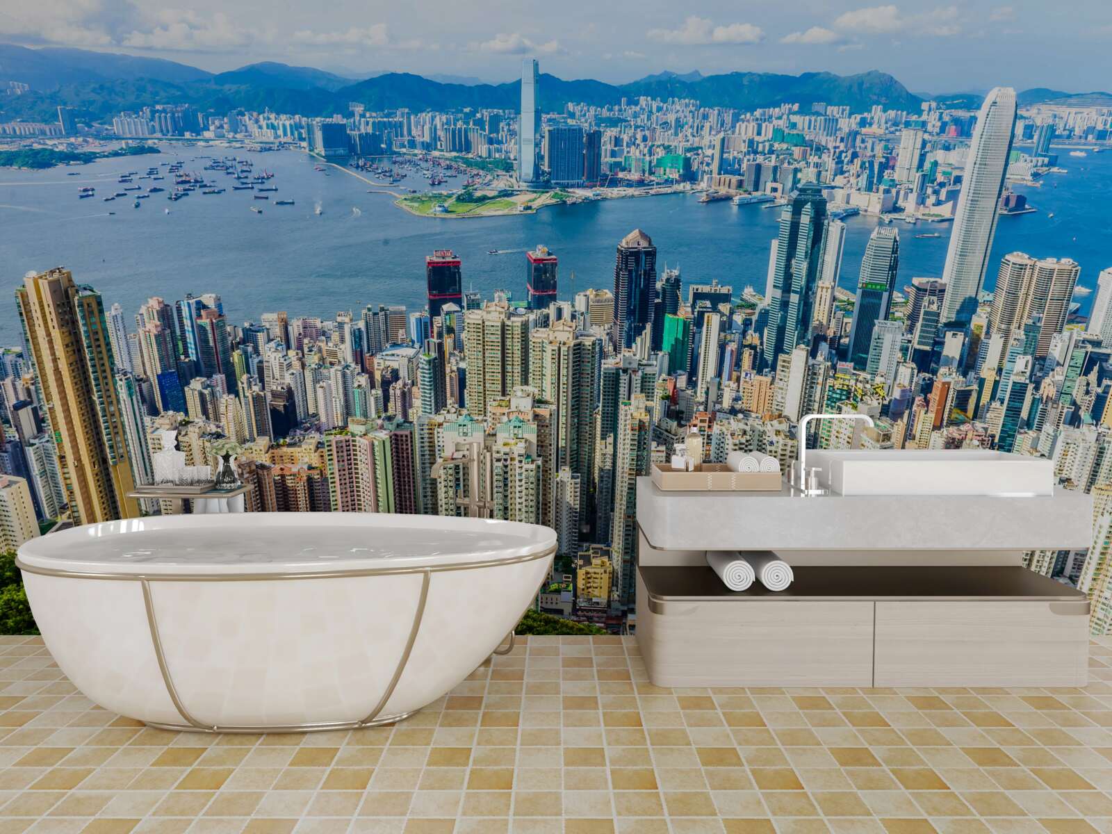 Fototapet Zgârie-nori din Shanghai într-o zi de vară