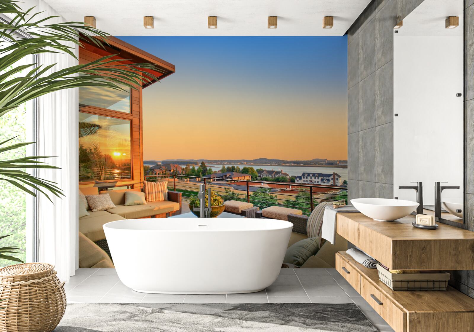 Fototapet verandă confortabilă pe acoperișul clădirii