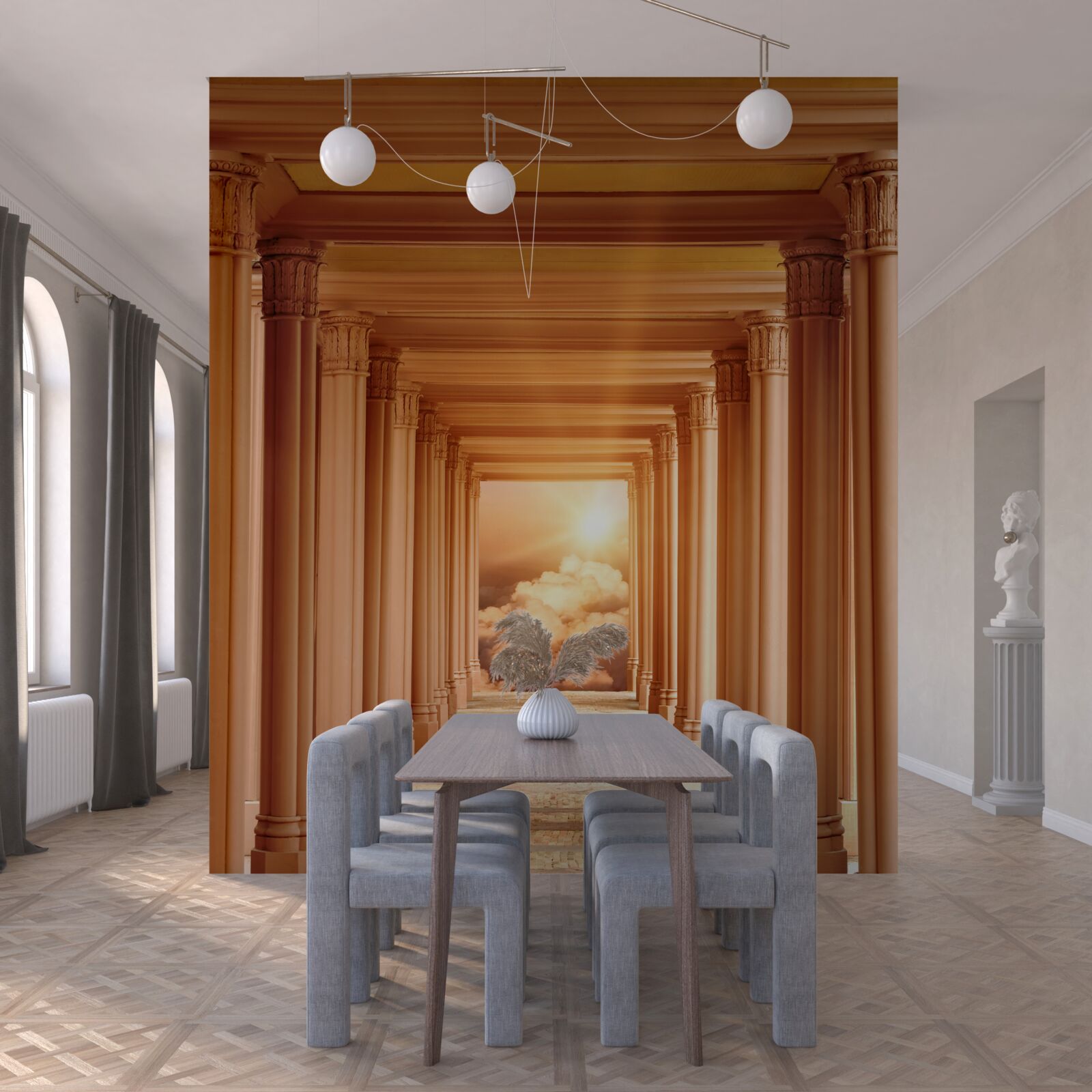 Fototapet apus de soare incandescent în tunelul care se retrage