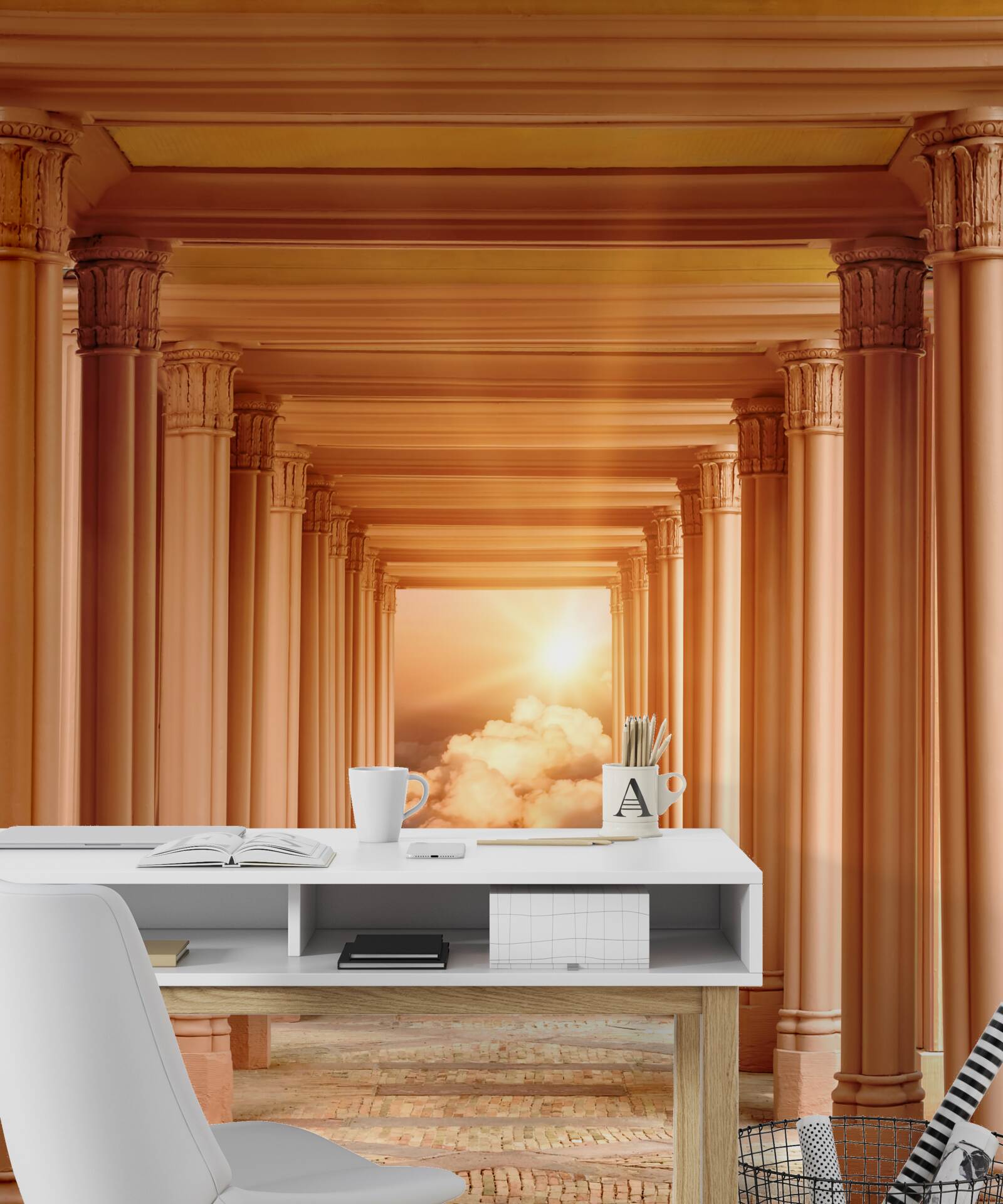 Fototapet apus de soare incandescent în tunelul care se retrage