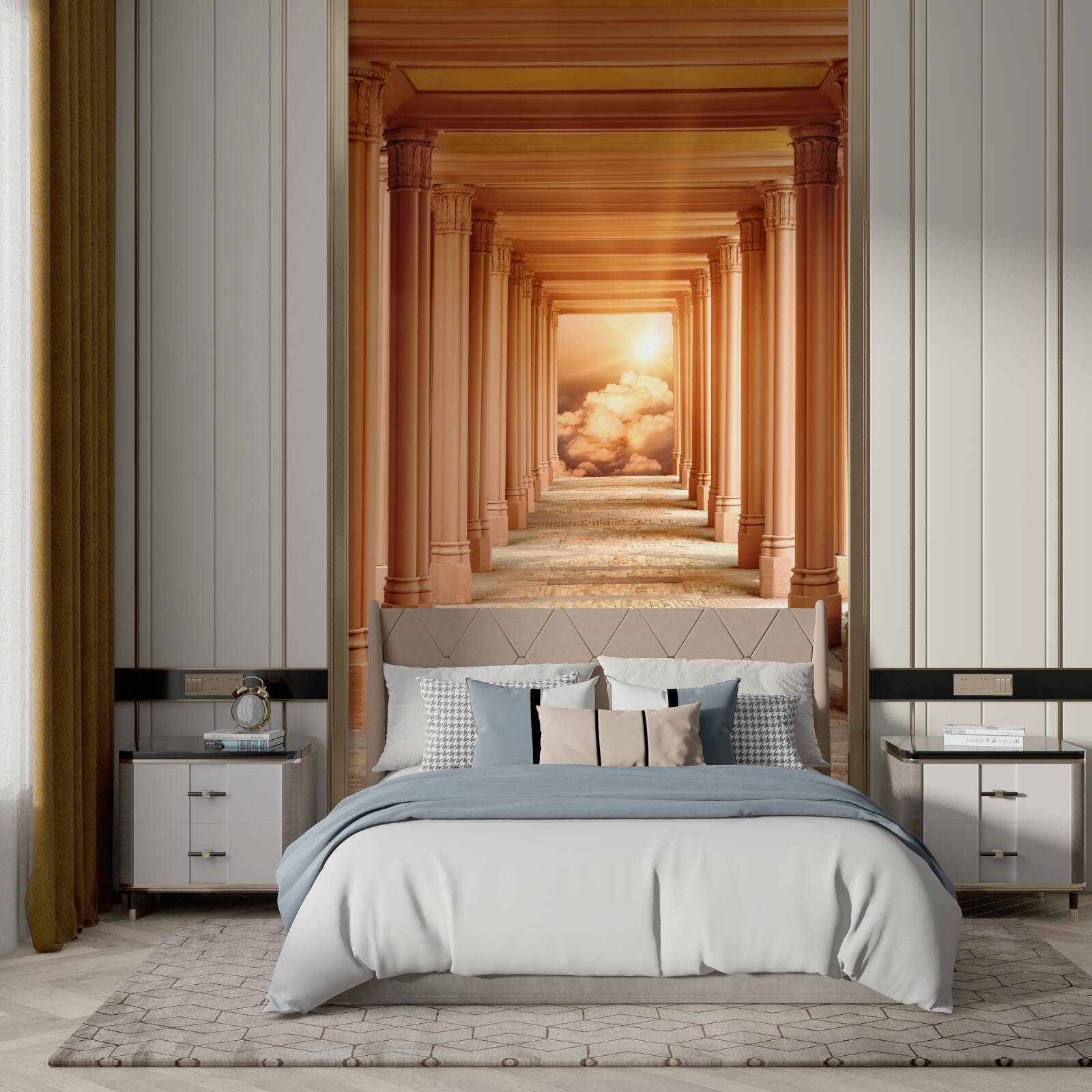 Fototapet apus de soare incandescent în tunelul care se retrage