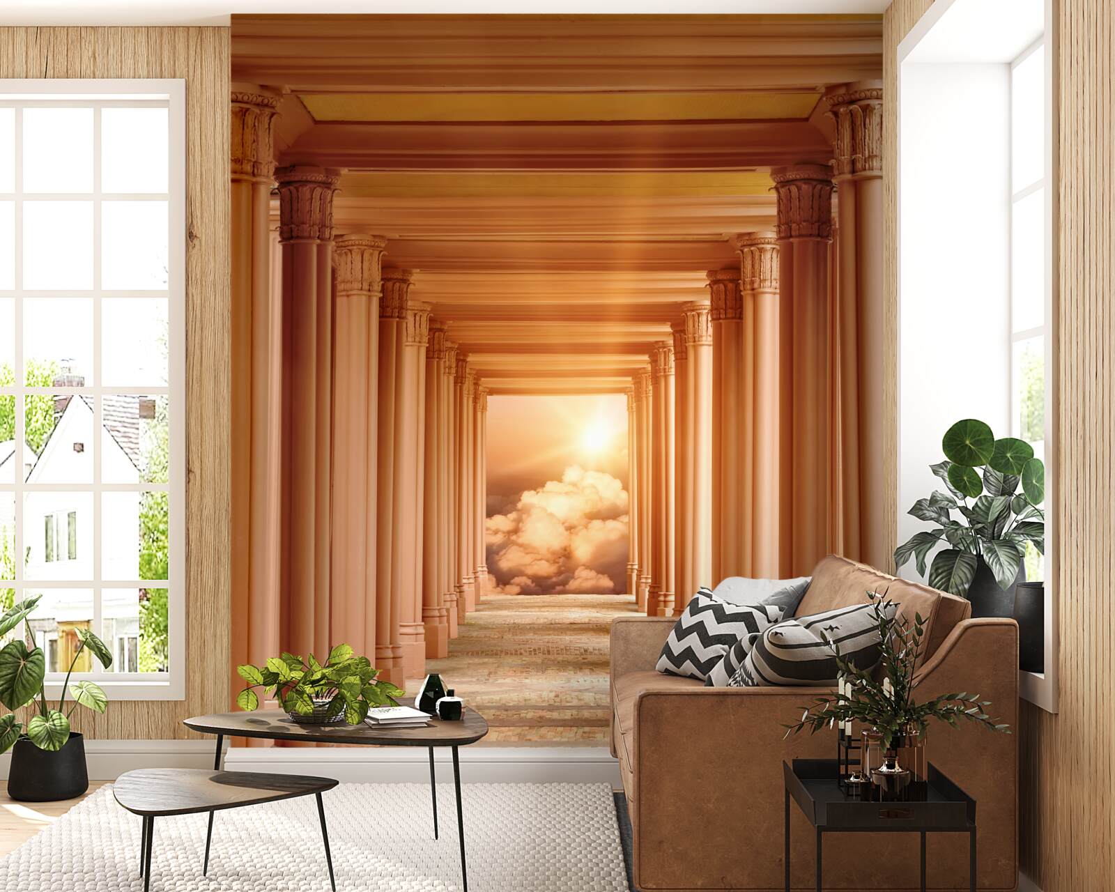 Fototapet apus de soare incandescent în tunelul care se retrage