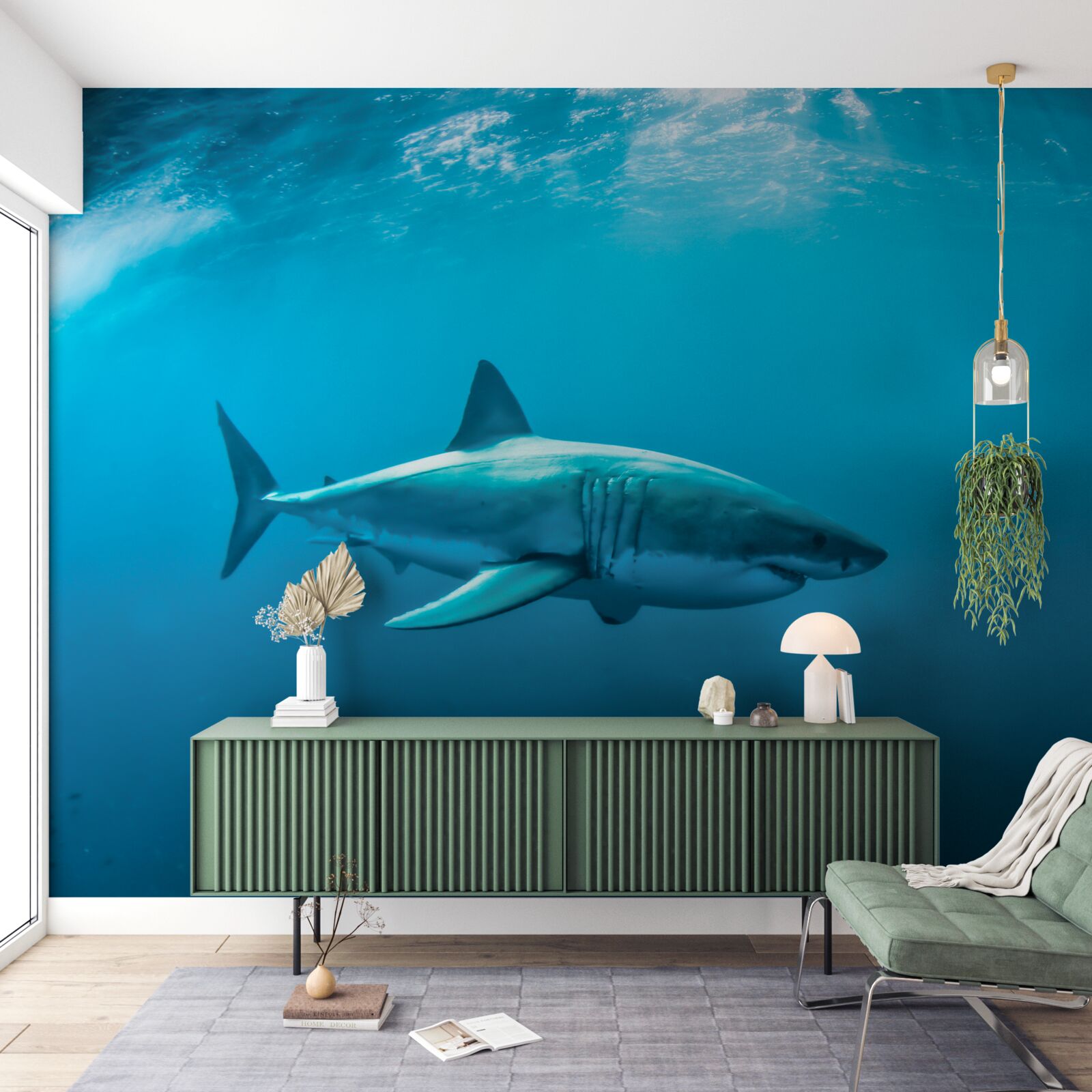 Fototapet rechin înfometat în adâncul mării