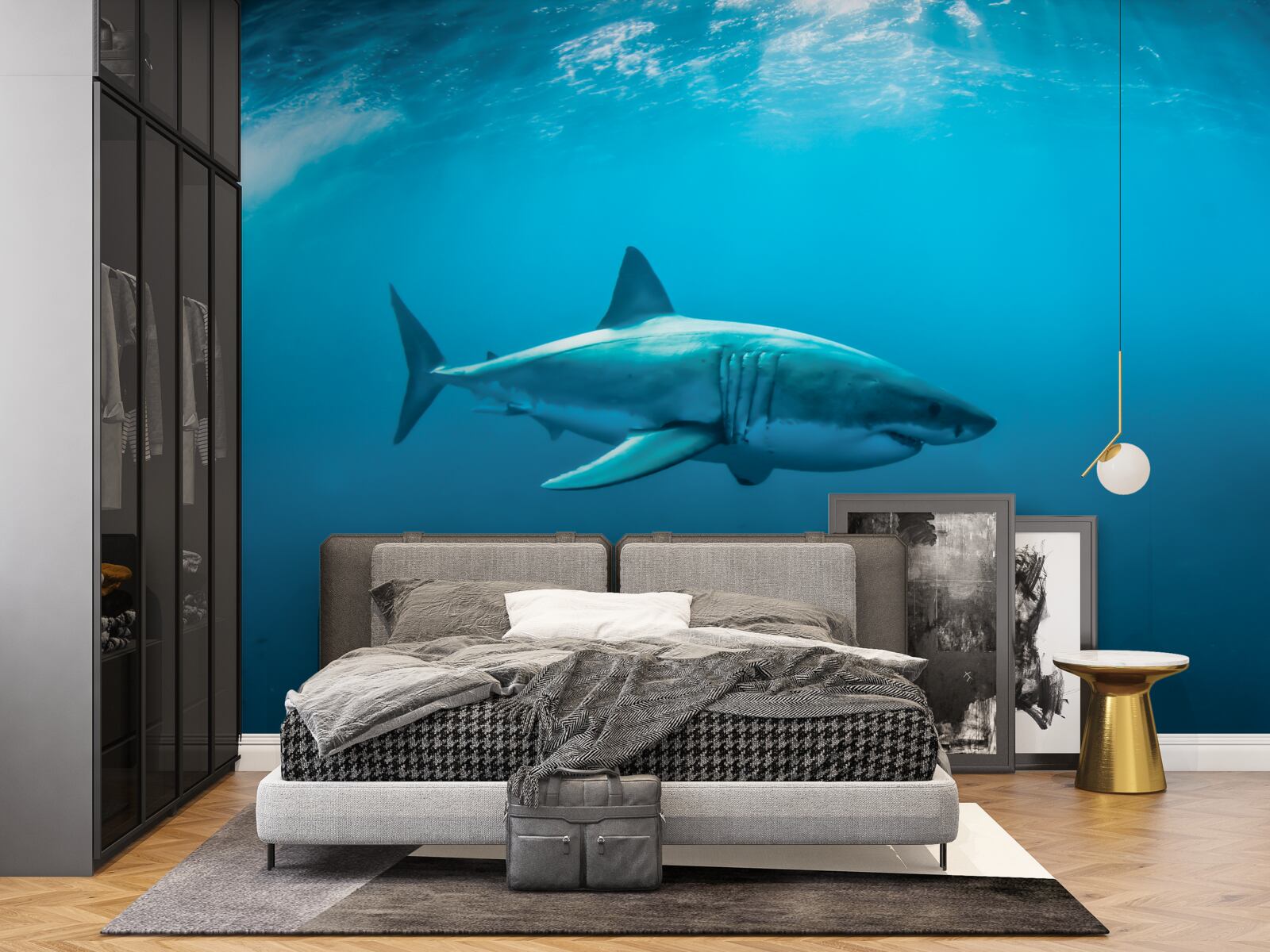 Fototapet rechin înfometat în adâncul mării