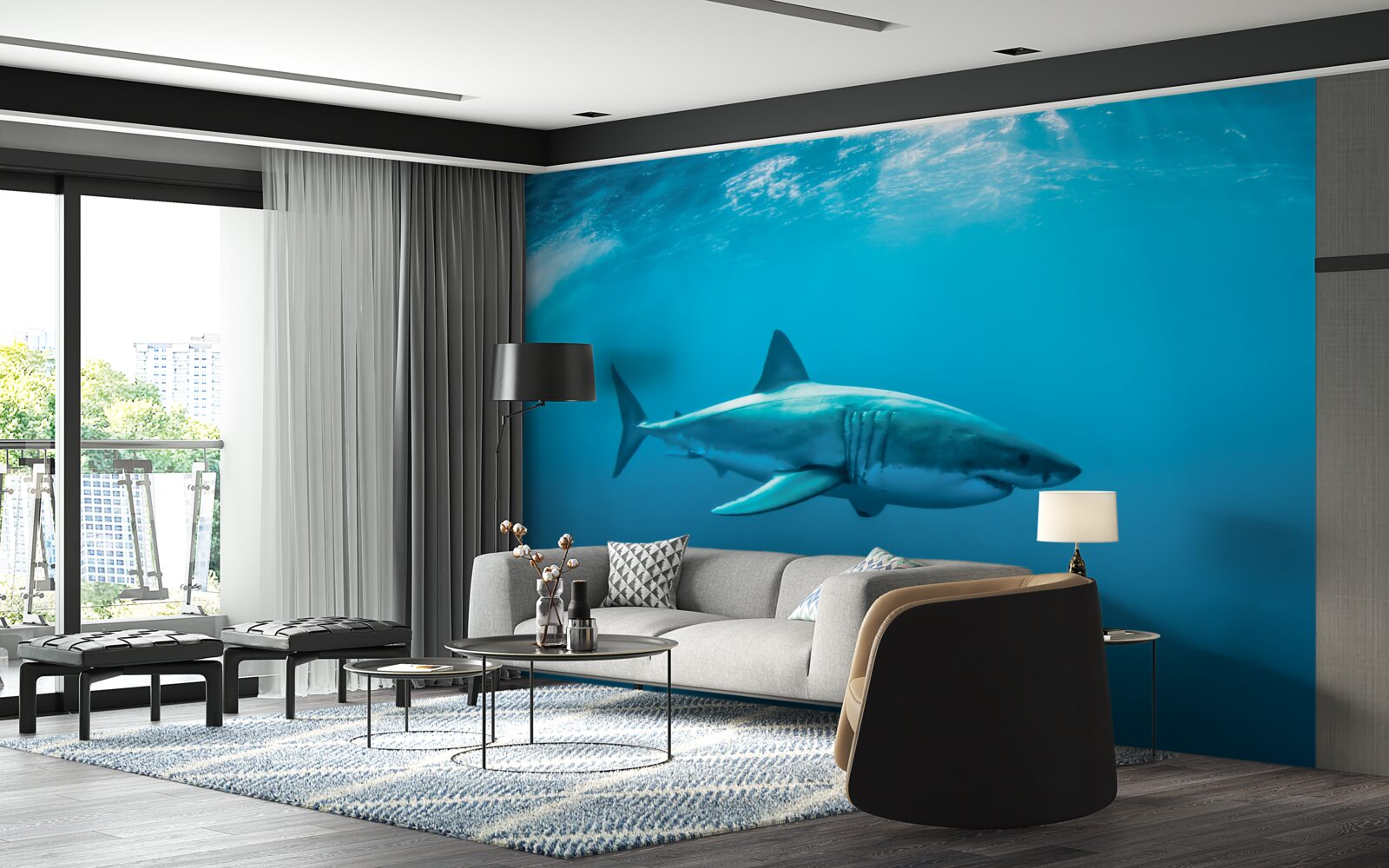 Fototapet rechin înfometat în adâncul mării