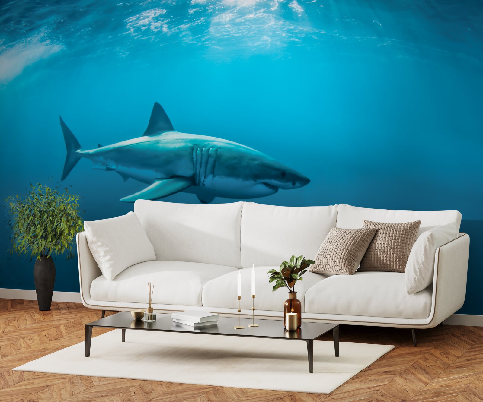 Fototapet rechin înfometat în adâncul mării