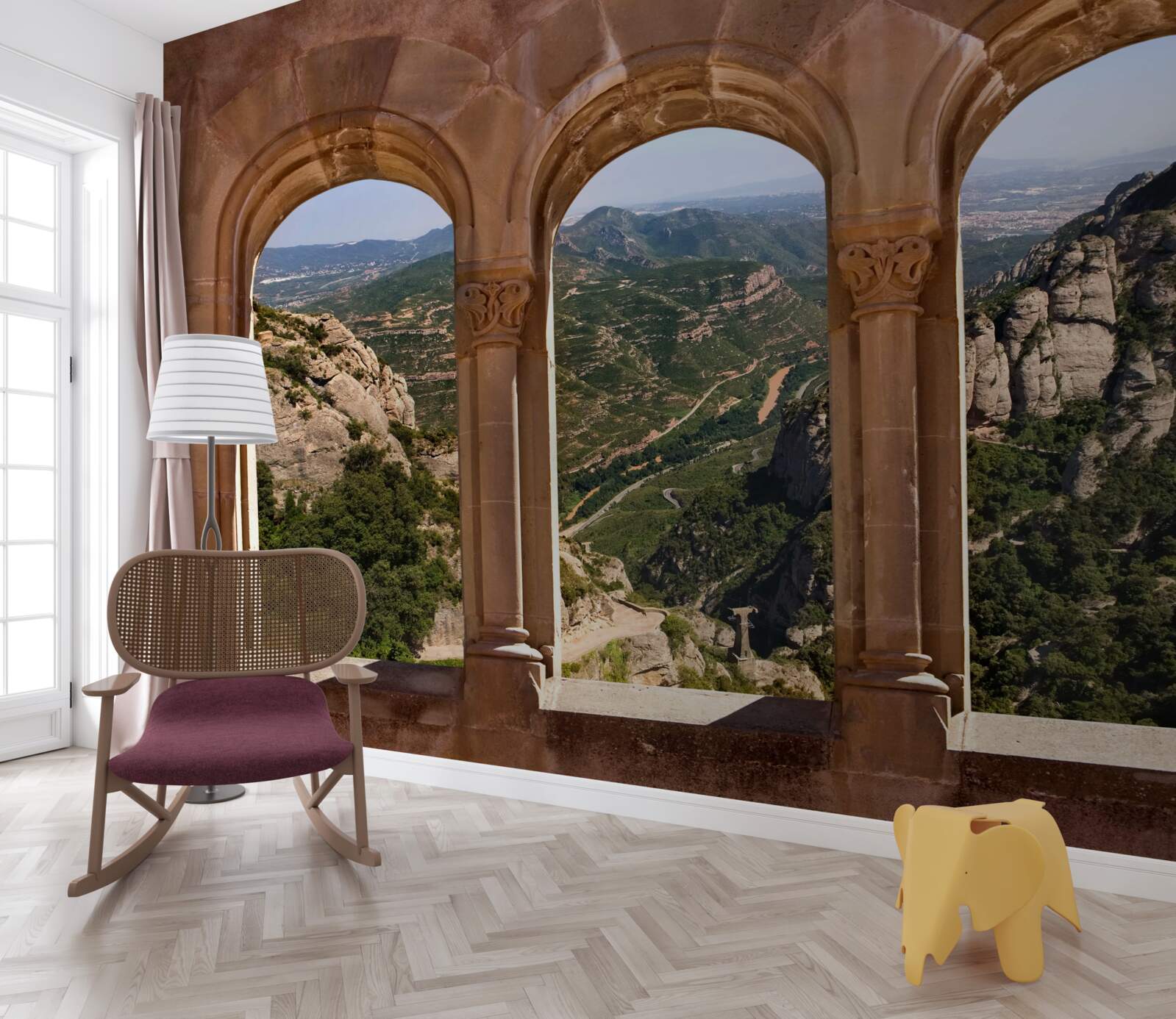 Fototapet viaduct cu vedere la peisajul montan