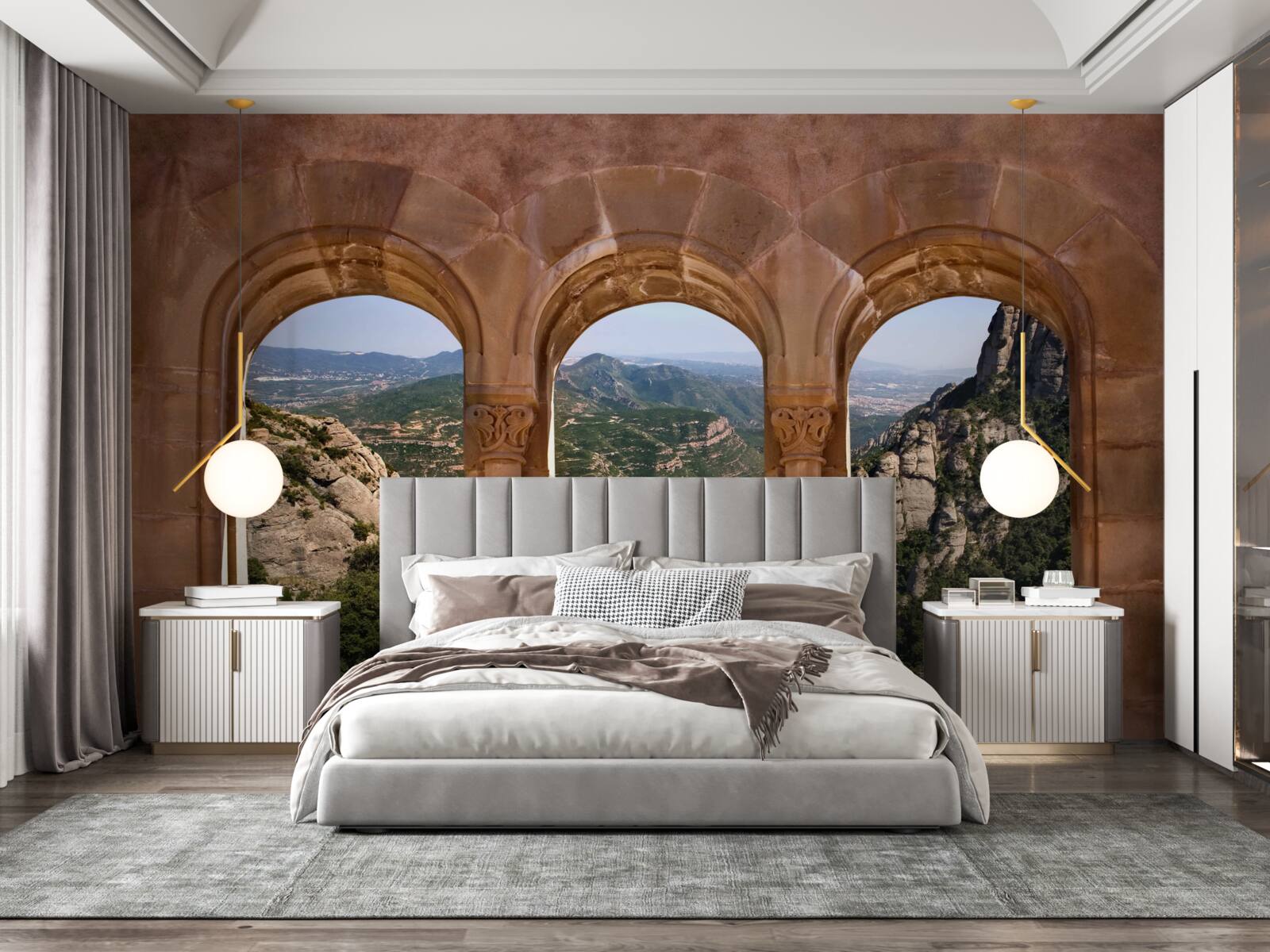 Fototapet viaduct cu vedere la peisajul montan