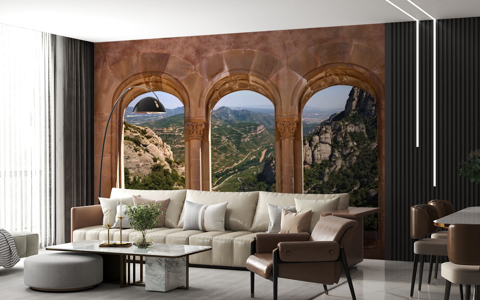 Fototapet viaduct cu vedere la peisajul montan