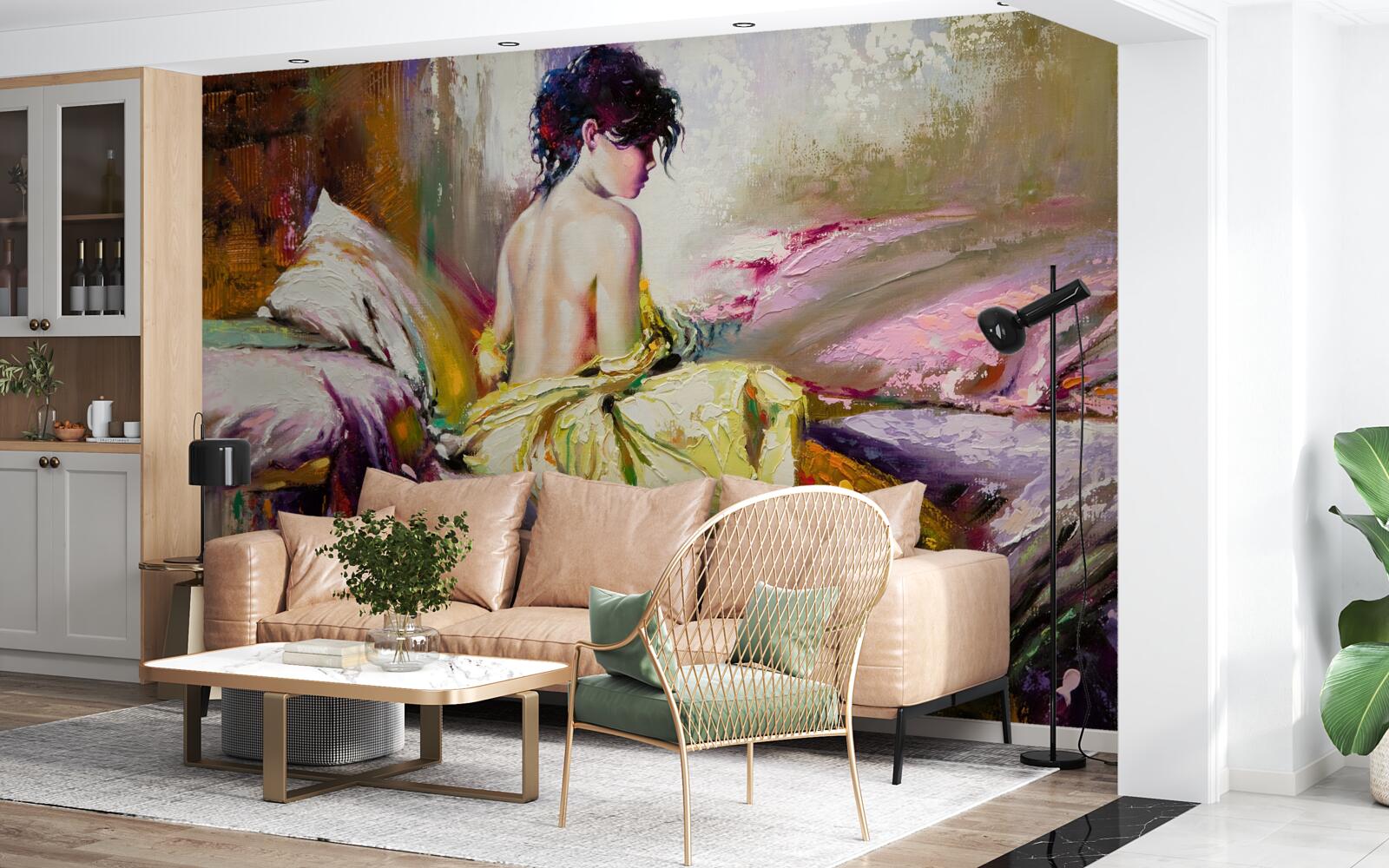 Fototapet imaginea unei fete goale printre culorile toamnei