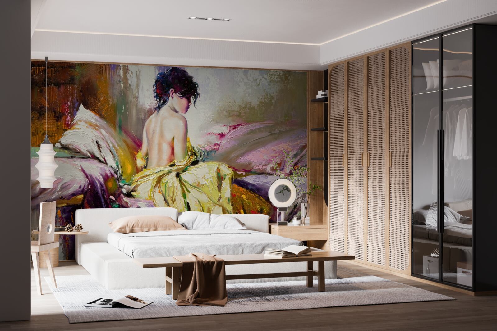 Fototapet imaginea unei fete goale printre culorile toamnei