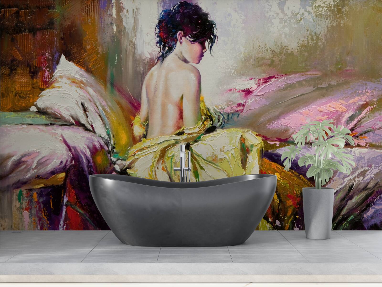 Fototapet imaginea unei fete goale printre culorile toamnei