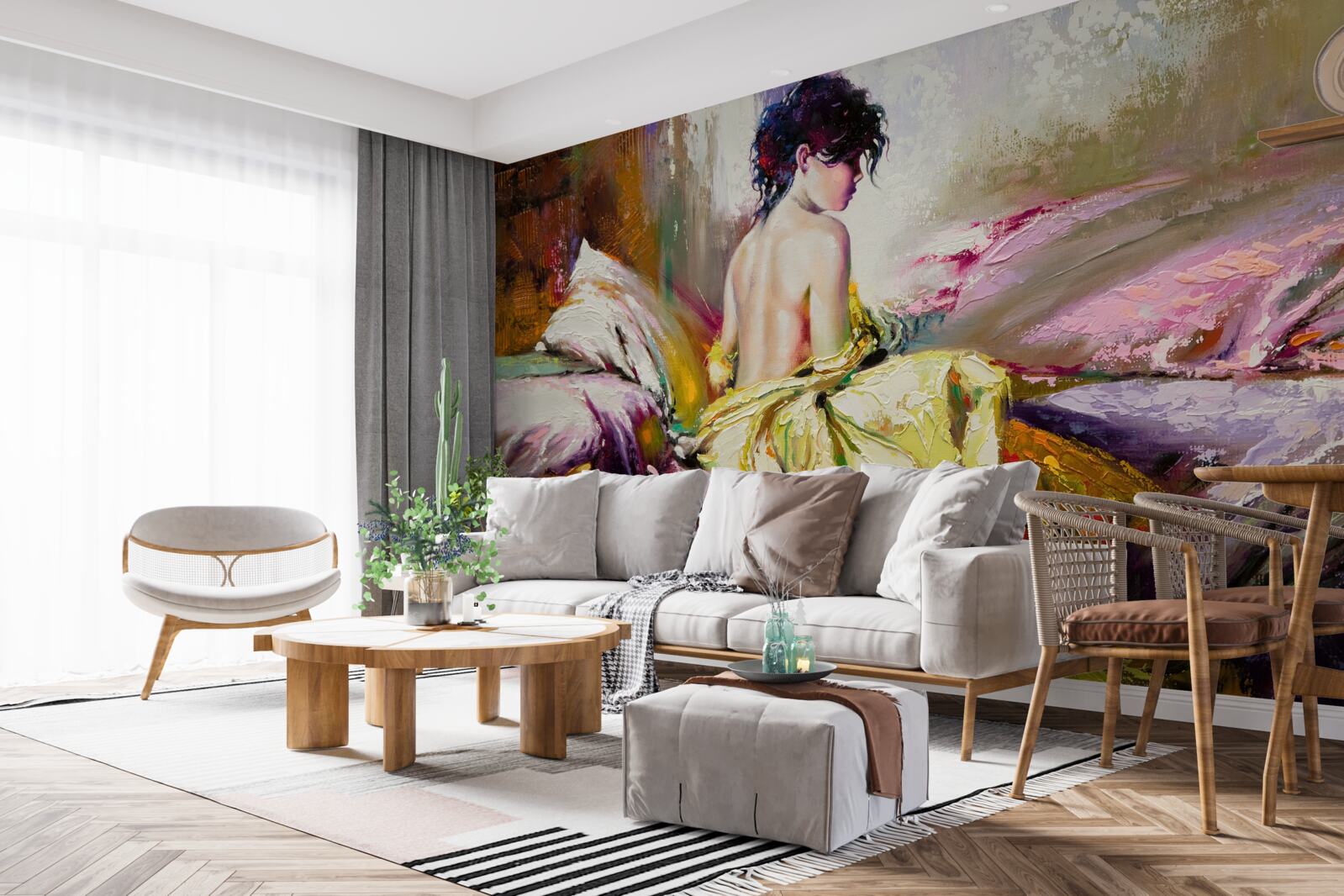 Fototapet imaginea unei fete goale printre culorile toamnei