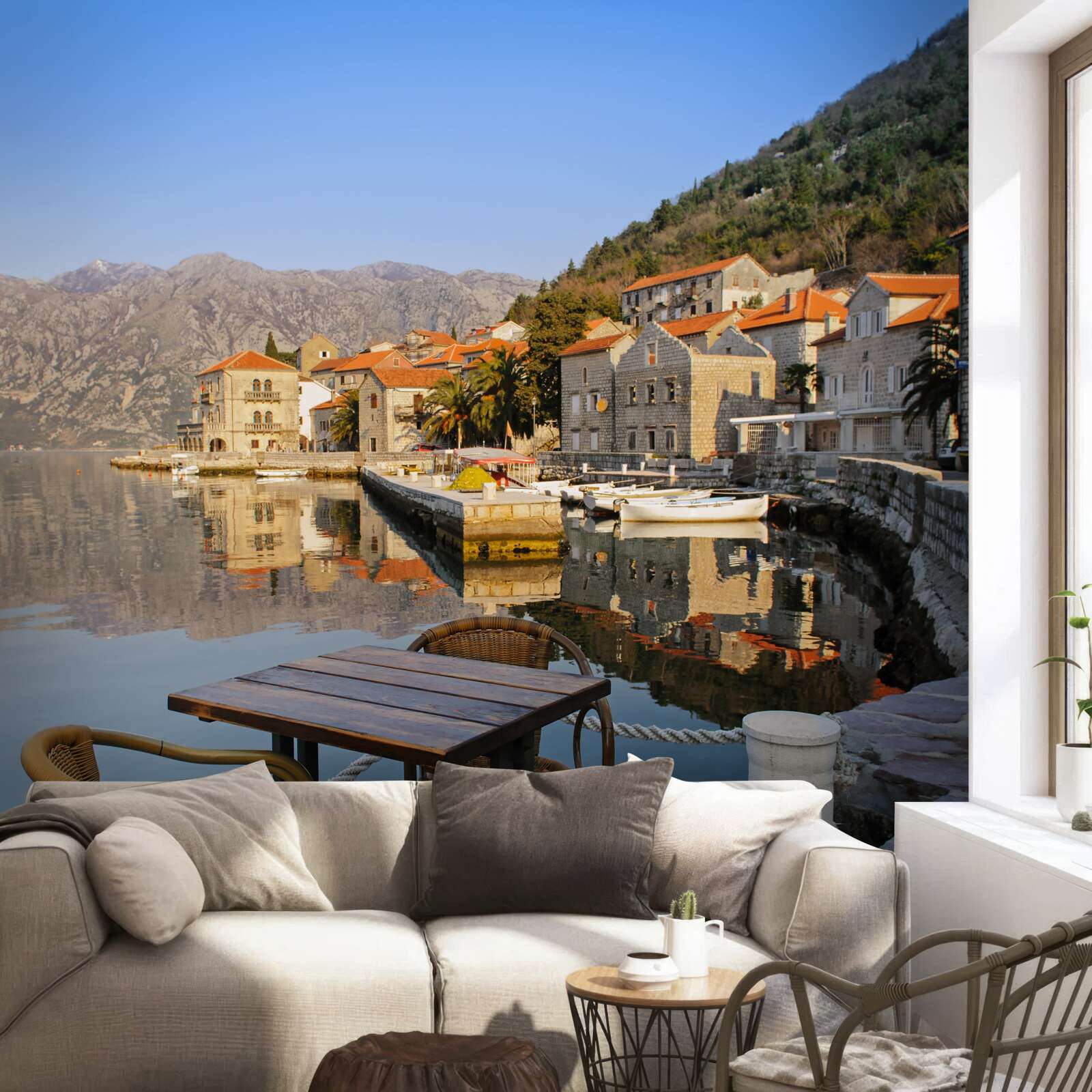 Fototapet spațiu confortabil pentru relaxare pe malul râului