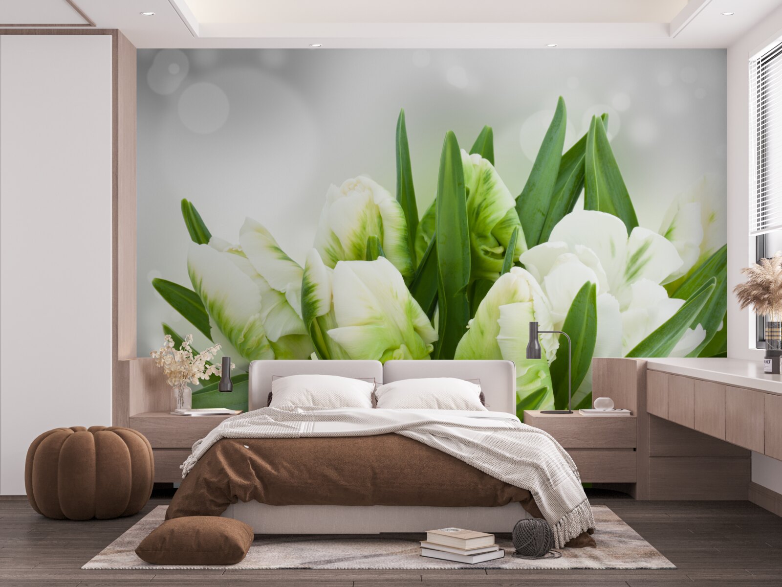 Fototapet compoziție de lalele în nuanțe de alb și verde