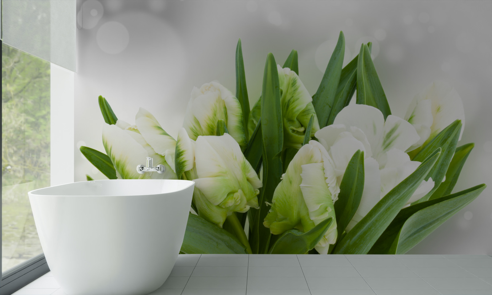 Fototapet compoziție de lalele în nuanțe de alb și verde