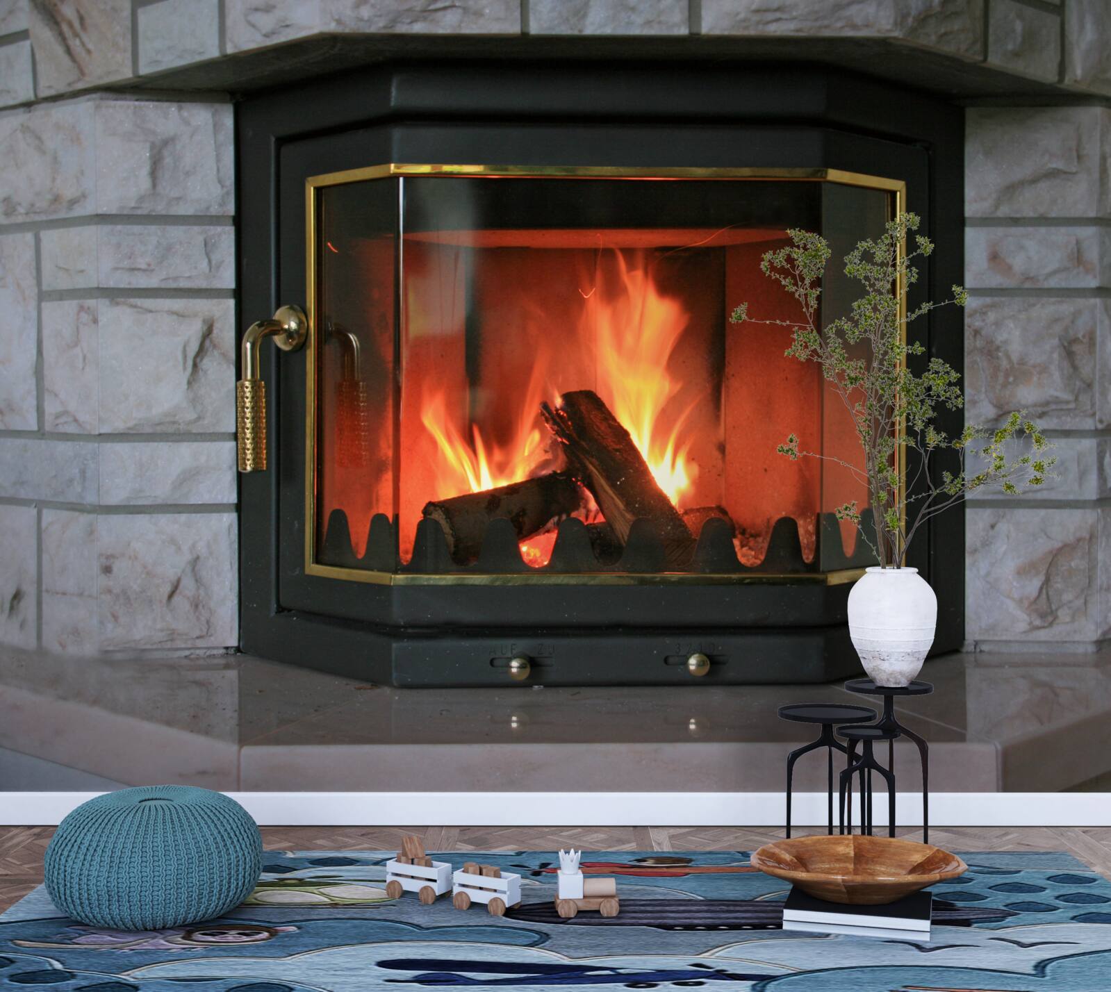 Fototapet șemineu într-un perete de piatră