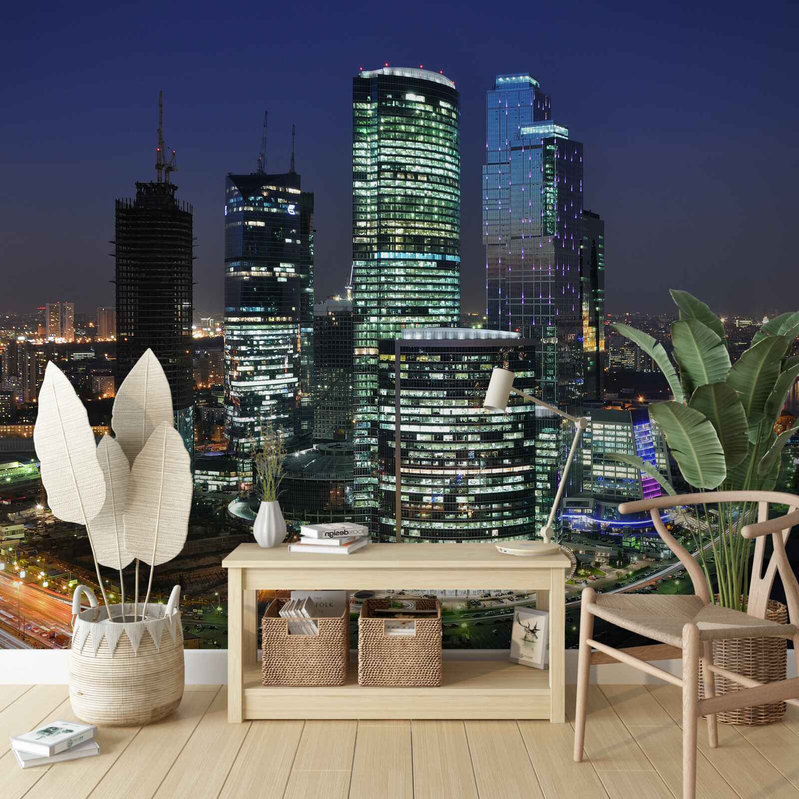 Fototapet zgârie-nori urbani iluminați de lumini