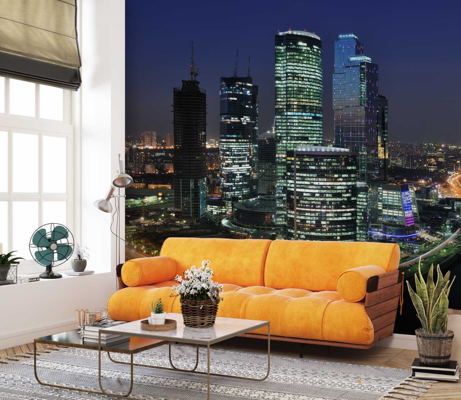 Fototapet zgârie-nori urbani iluminați de lumini