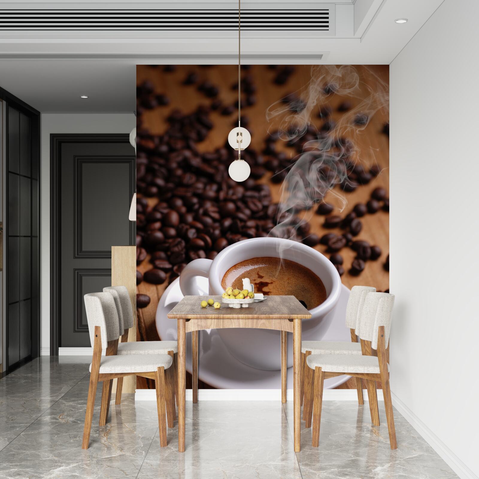 Fototapet ceașcă de cafea cu boabe care emană aromă