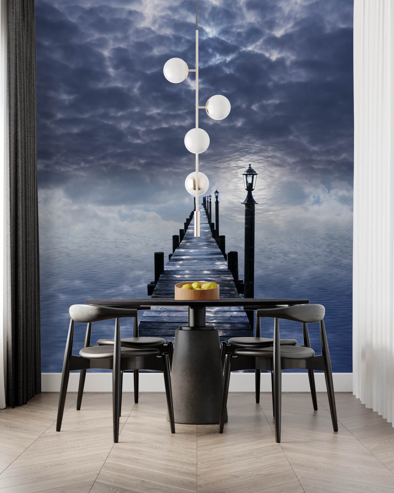 Fototapet pod de lemn care se ridică deasupra suprafeței apei