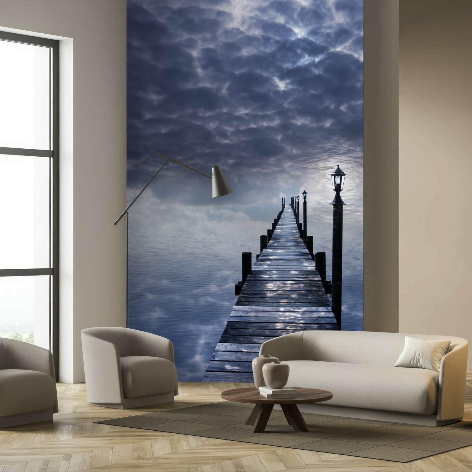 Fototapet pod de lemn care se ridică deasupra suprafeței apei