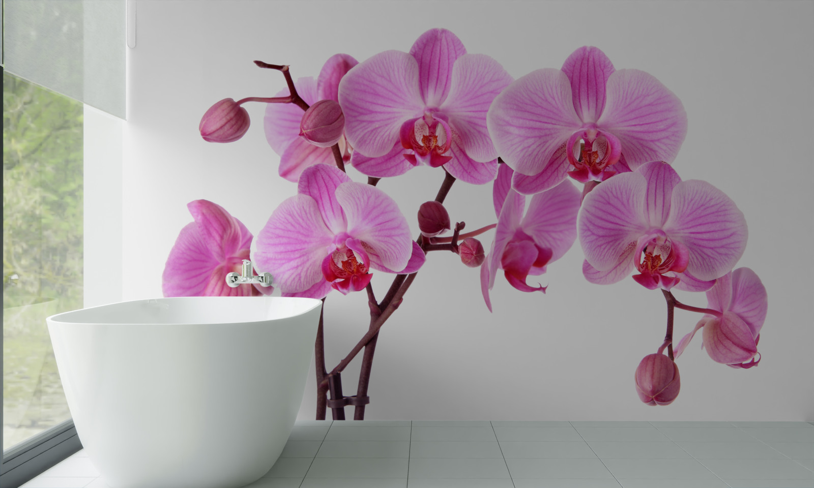 Fototapet crin roz pe o ramură pe un fundal alb