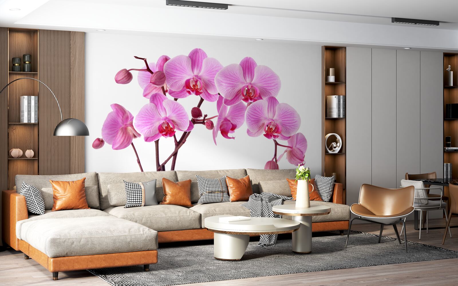 Fototapet crin roz pe o ramură pe un fundal alb