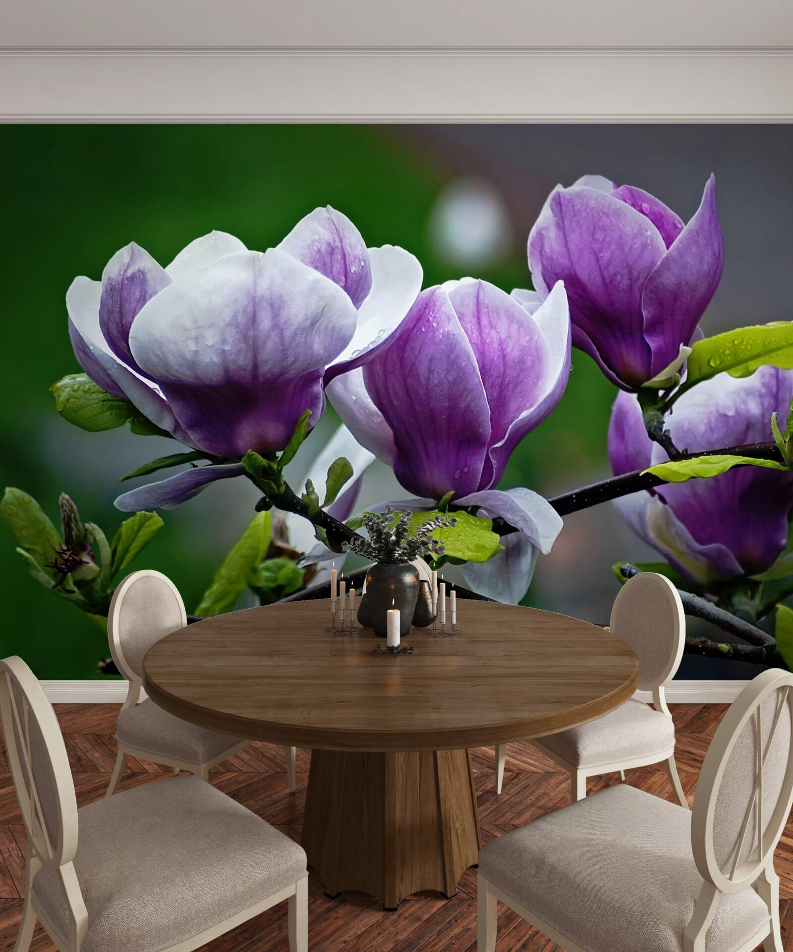 Fototapet flori grațioase pe tulpini de smarald