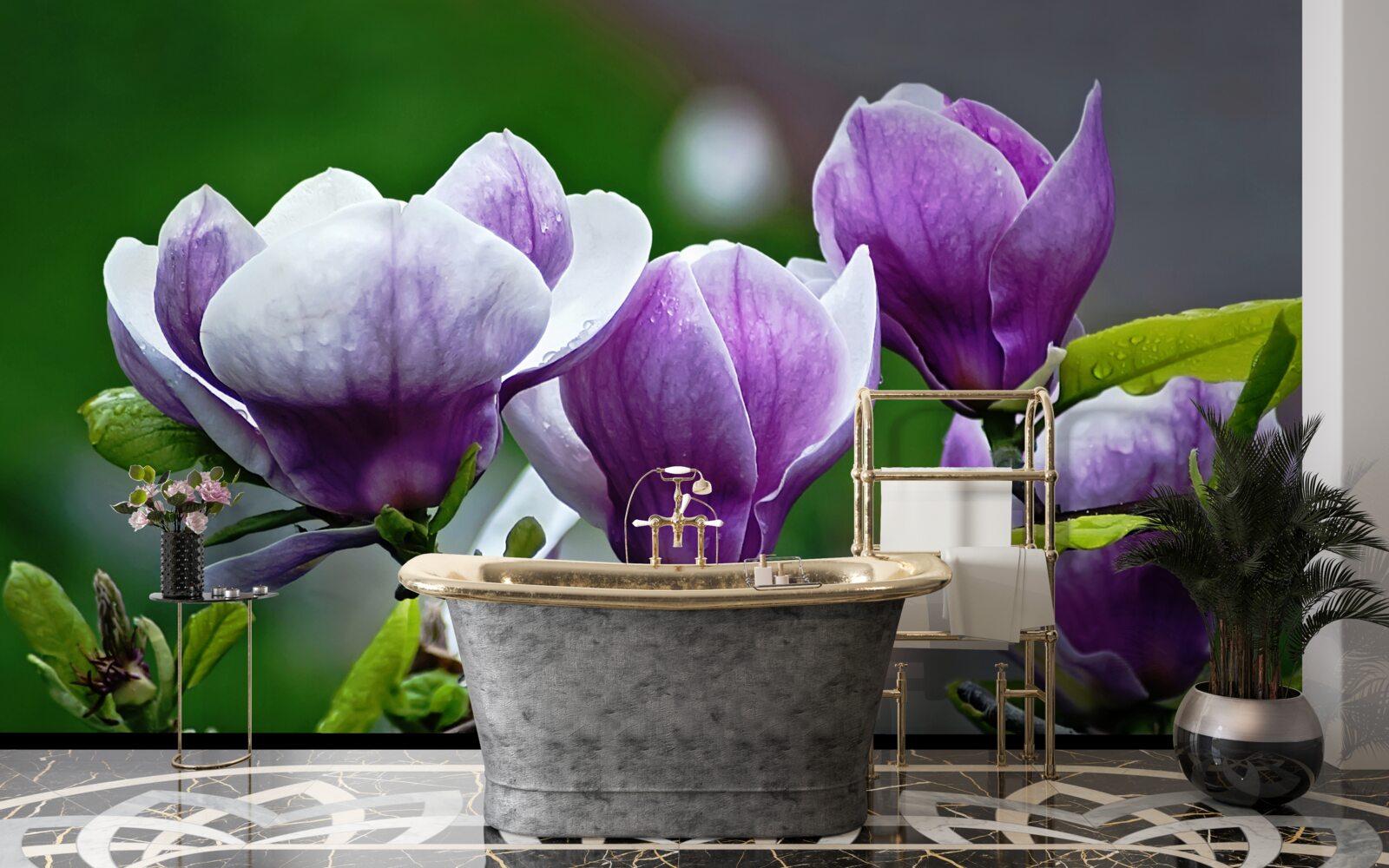 Fototapet flori grațioase pe tulpini de smarald