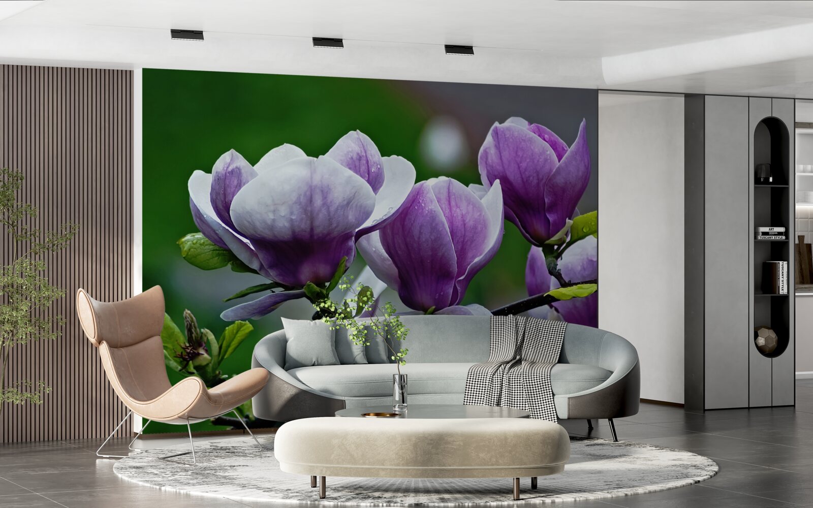 Fototapet flori grațioase pe tulpini de smarald