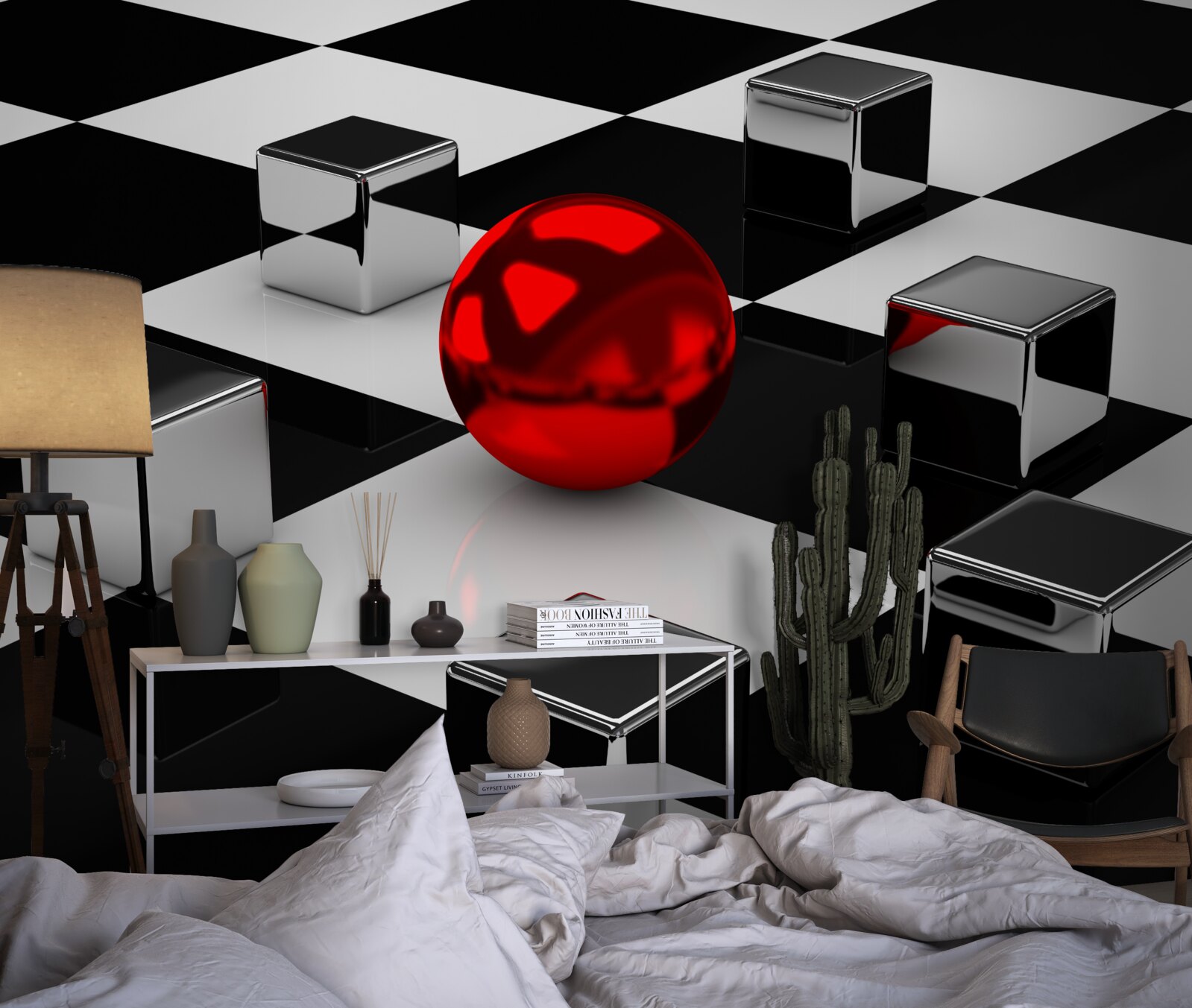 Fototapet dreptunghiuri în oglindă și bilă roșie