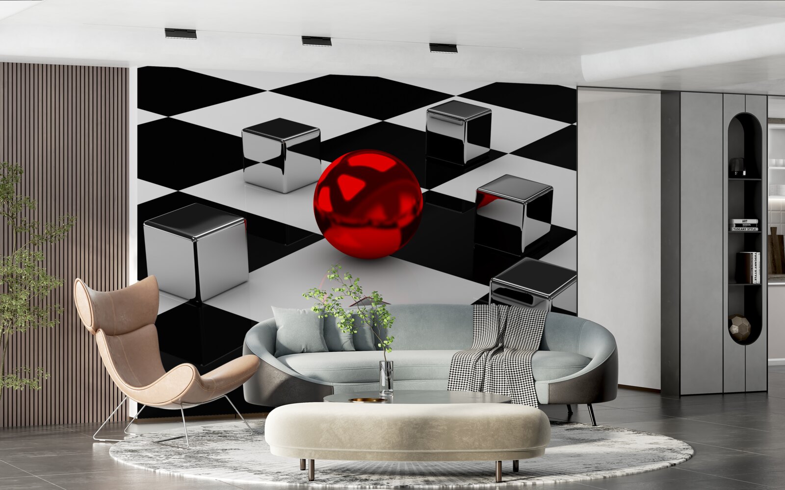 Fototapet dreptunghiuri în oglindă și bilă roșie