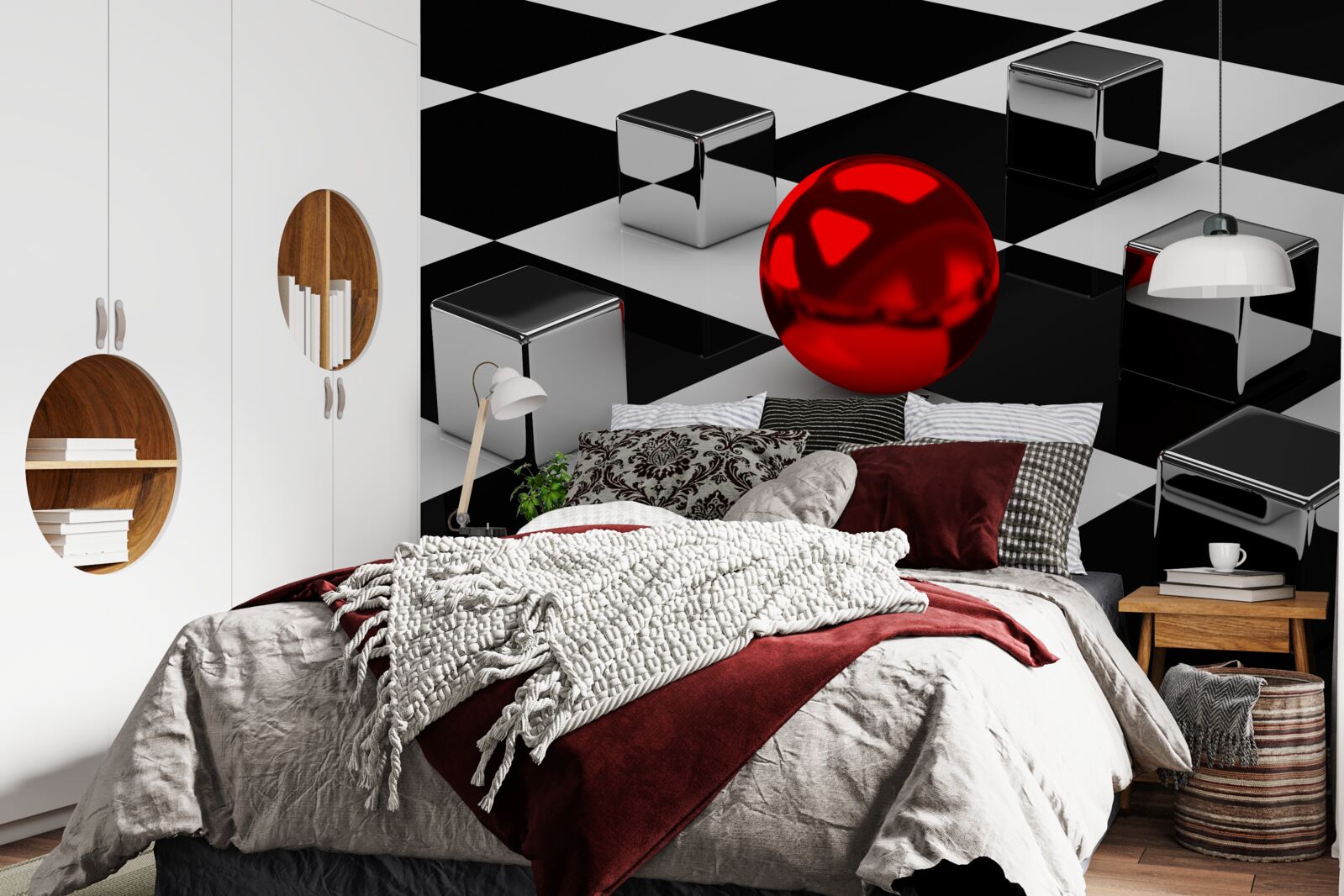 Fototapet dreptunghiuri în oglindă și bilă roșie