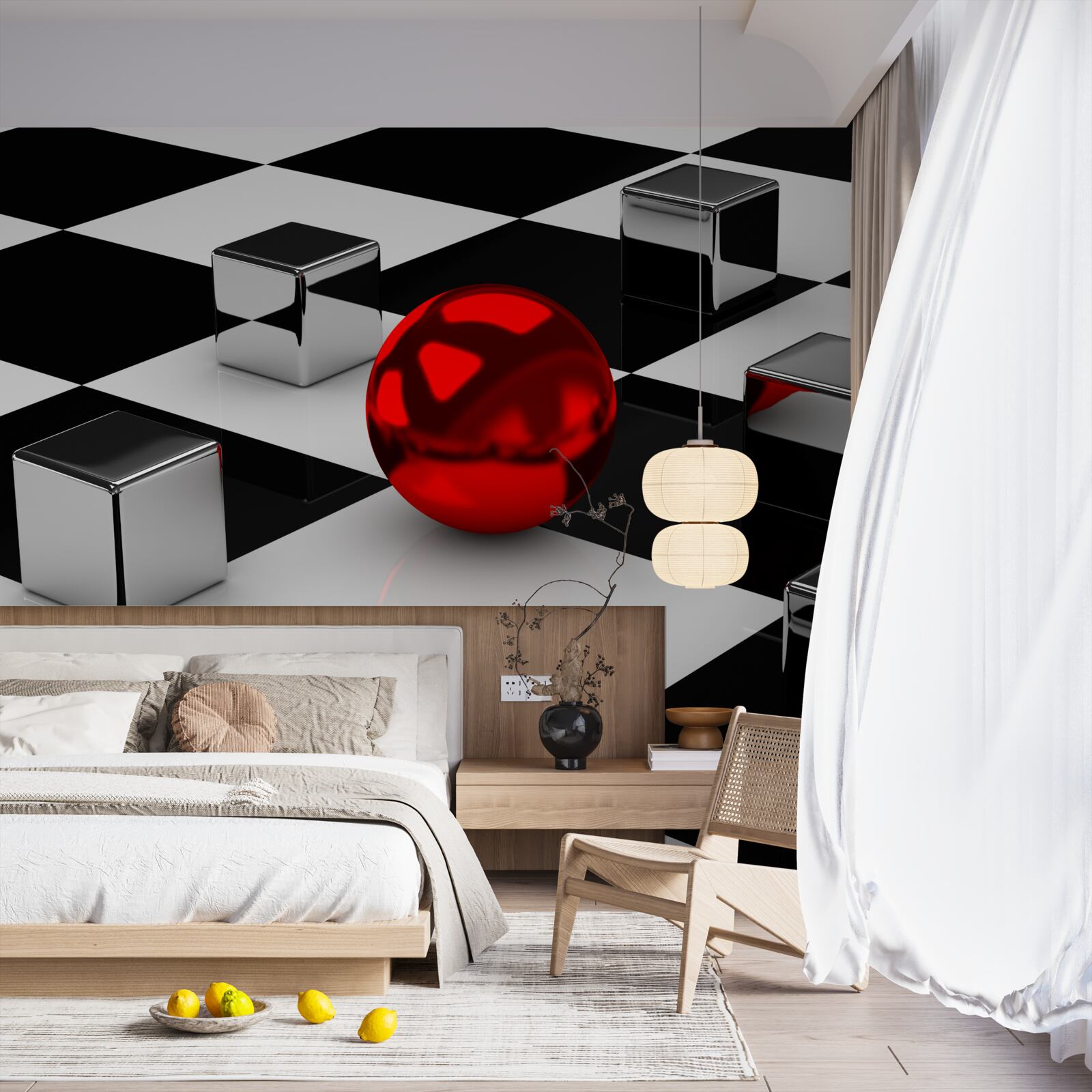 Fototapet dreptunghiuri în oglindă și bilă roșie