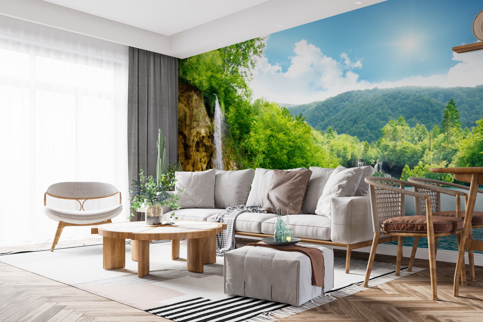 Fototapet cascadă în inima unei păduri montane dense