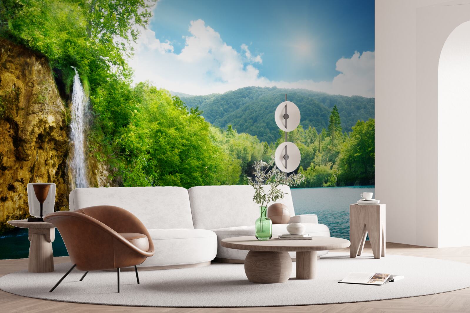 Fototapet cascadă în inima unei păduri montane dense